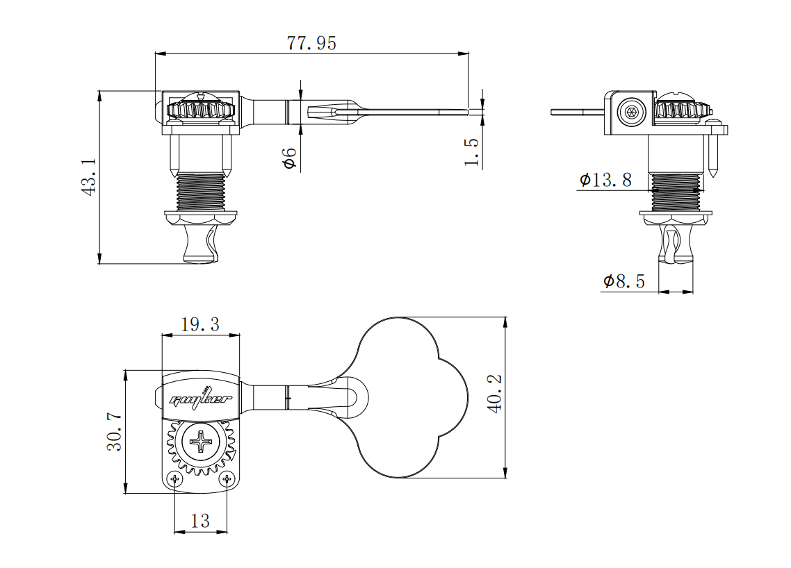Guyker BB100 Dopamine Color Bass Drop Locking Machine Heads Tuner Electric Bass