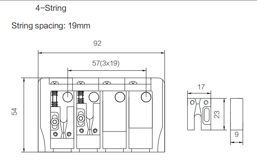 4 String Bass Bridge Zinc Alloy 19mm Spacing Dual Loading Guyker