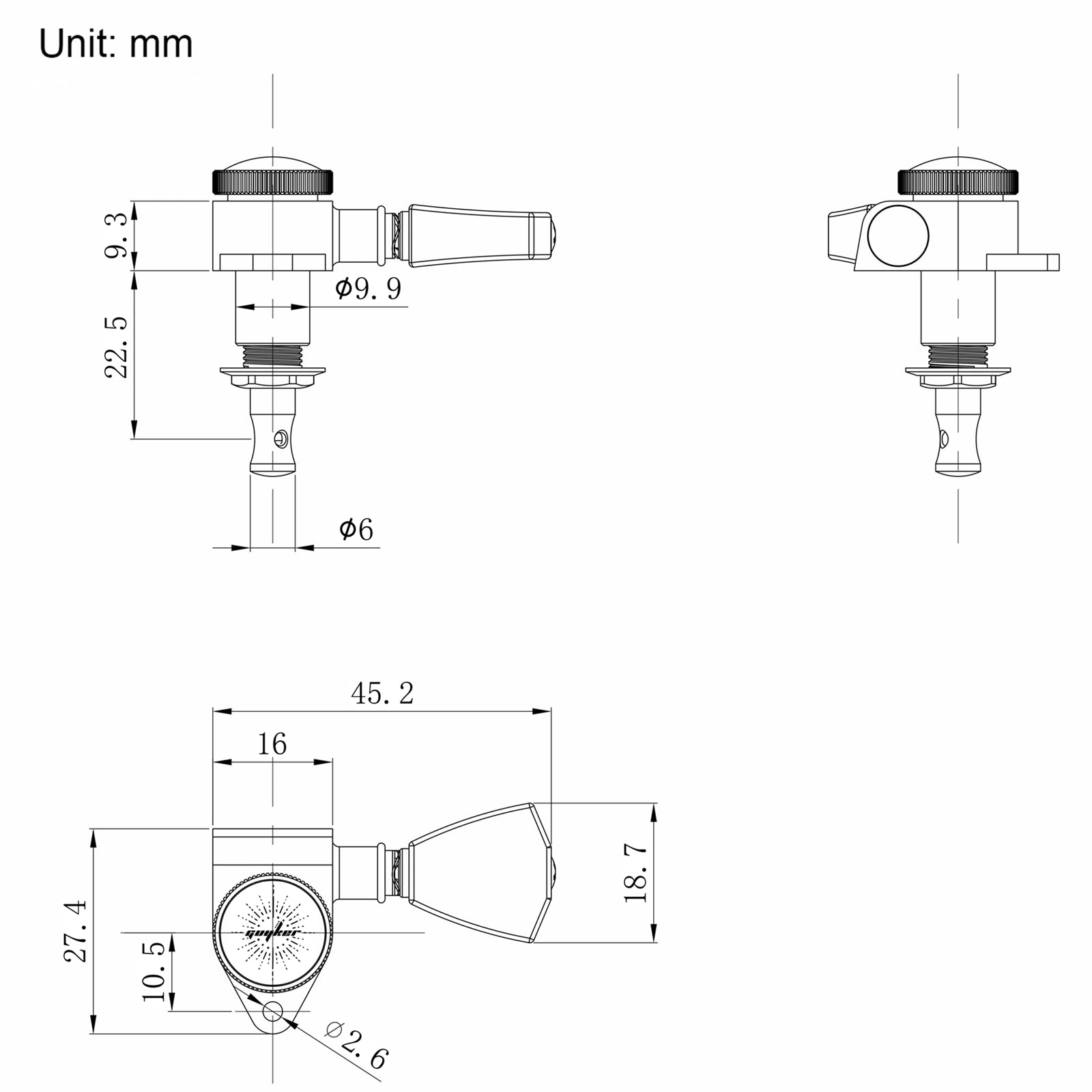 Guyker 504A-SP CNC Aluminum Locking Guitar Tuning Machines 3R+3L