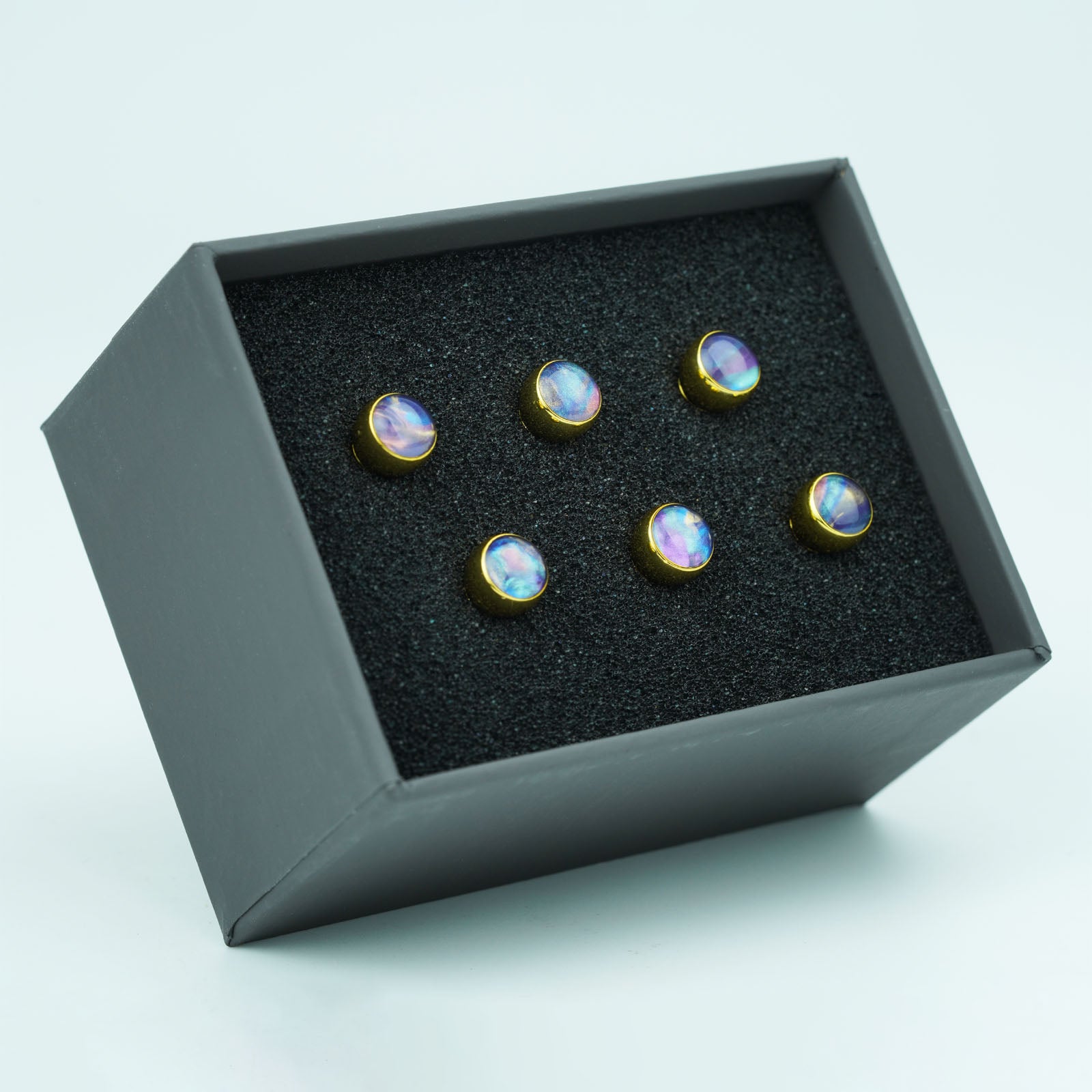 Acoustic Guitar Bridge Pins – Blue-Violet Galaxy Inlays | Guyker