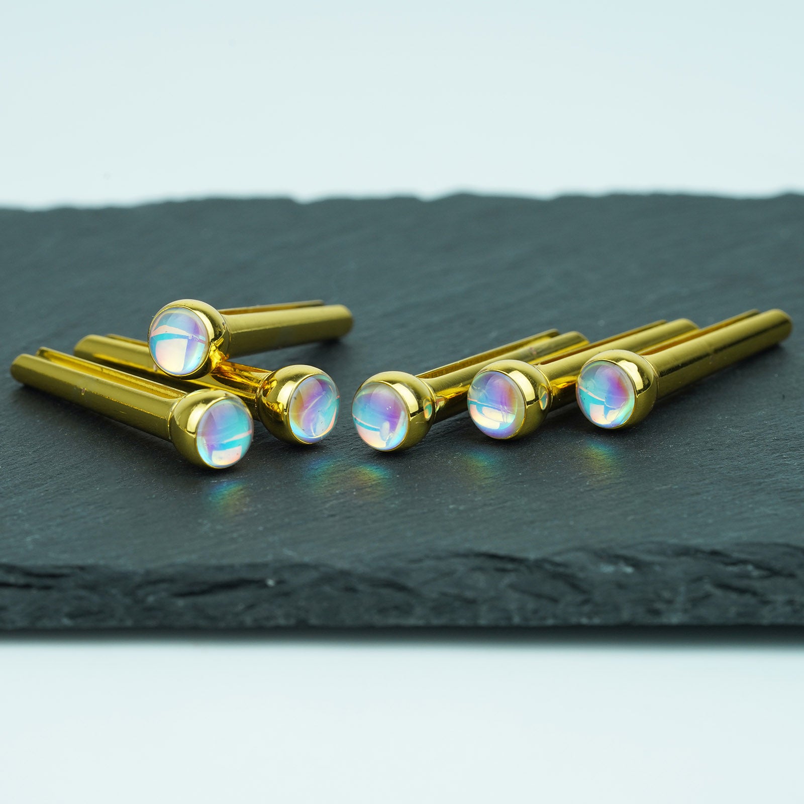 Acoustic Guitar Bridge Pins – Glowing Rainbow Inlays | Guyker