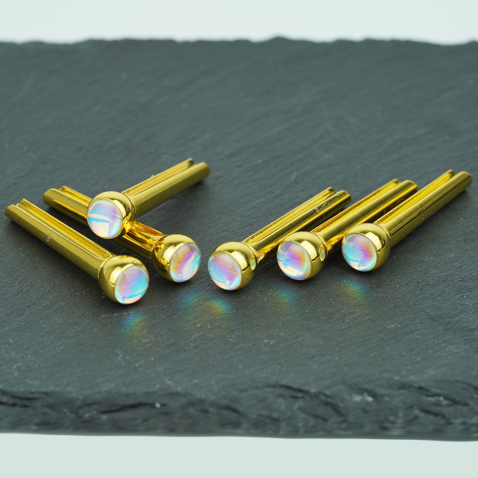 Acoustic Guitar Bridge Pins – Glowing Rainbow Inlays | Guyker