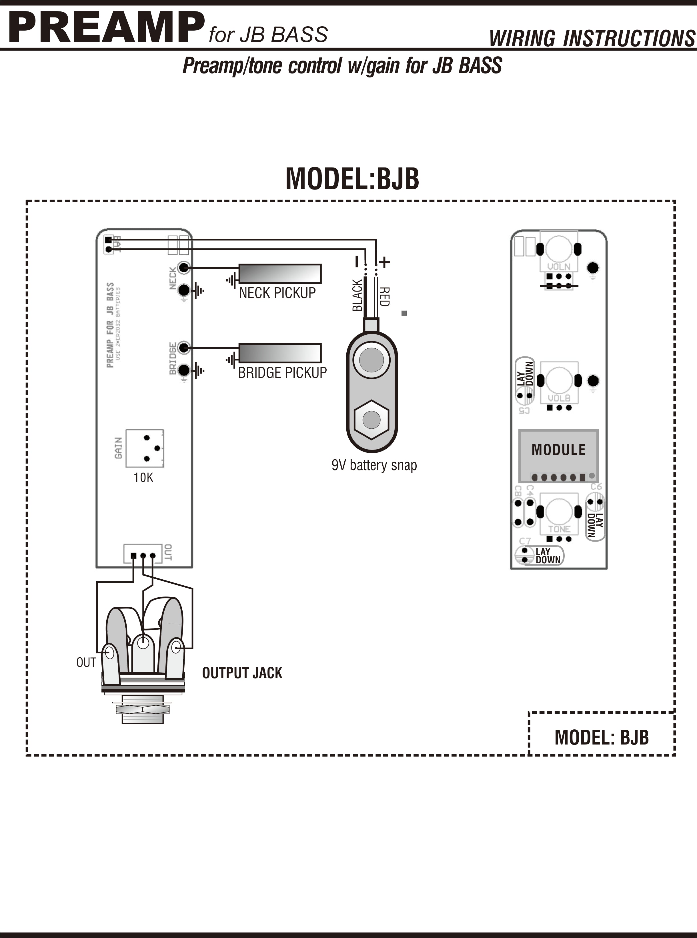 GUYKER BJB  for Jazz Bass With Control Plate and Control Knob