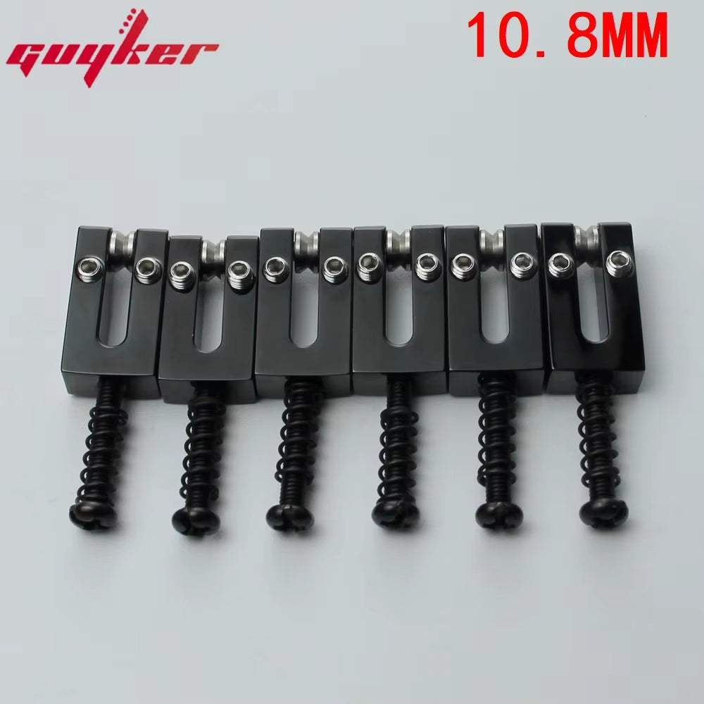 Brass Bridge Roller Saddles For FD Strat & Tele Electric Guitar With Black Screws Guyker
