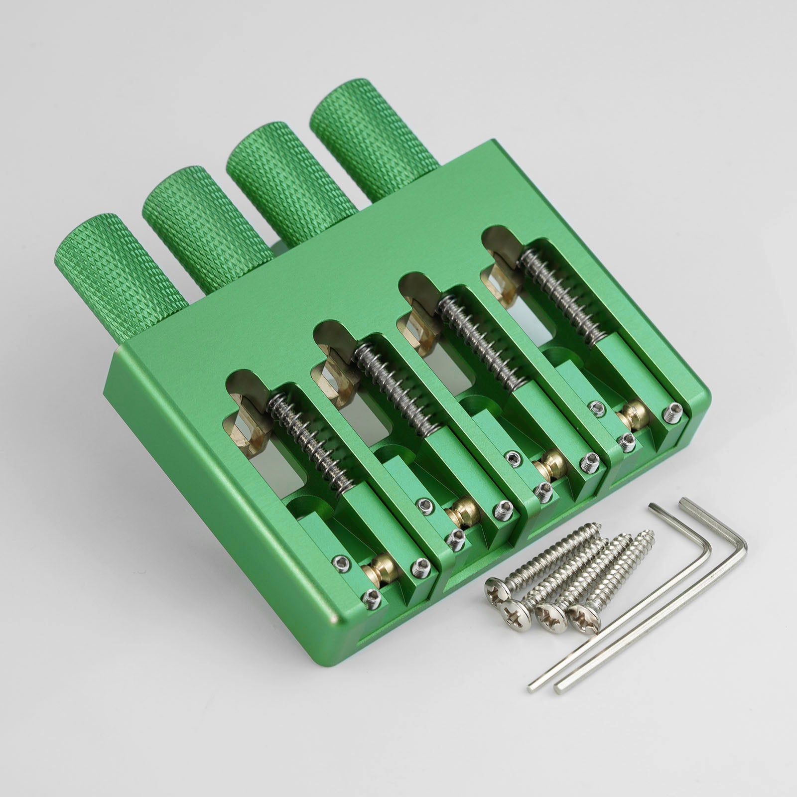 Guyker WBA-004 4-String Bass Bridge, 19mm Spacing (CNC Aluminum, Brass Saddles)