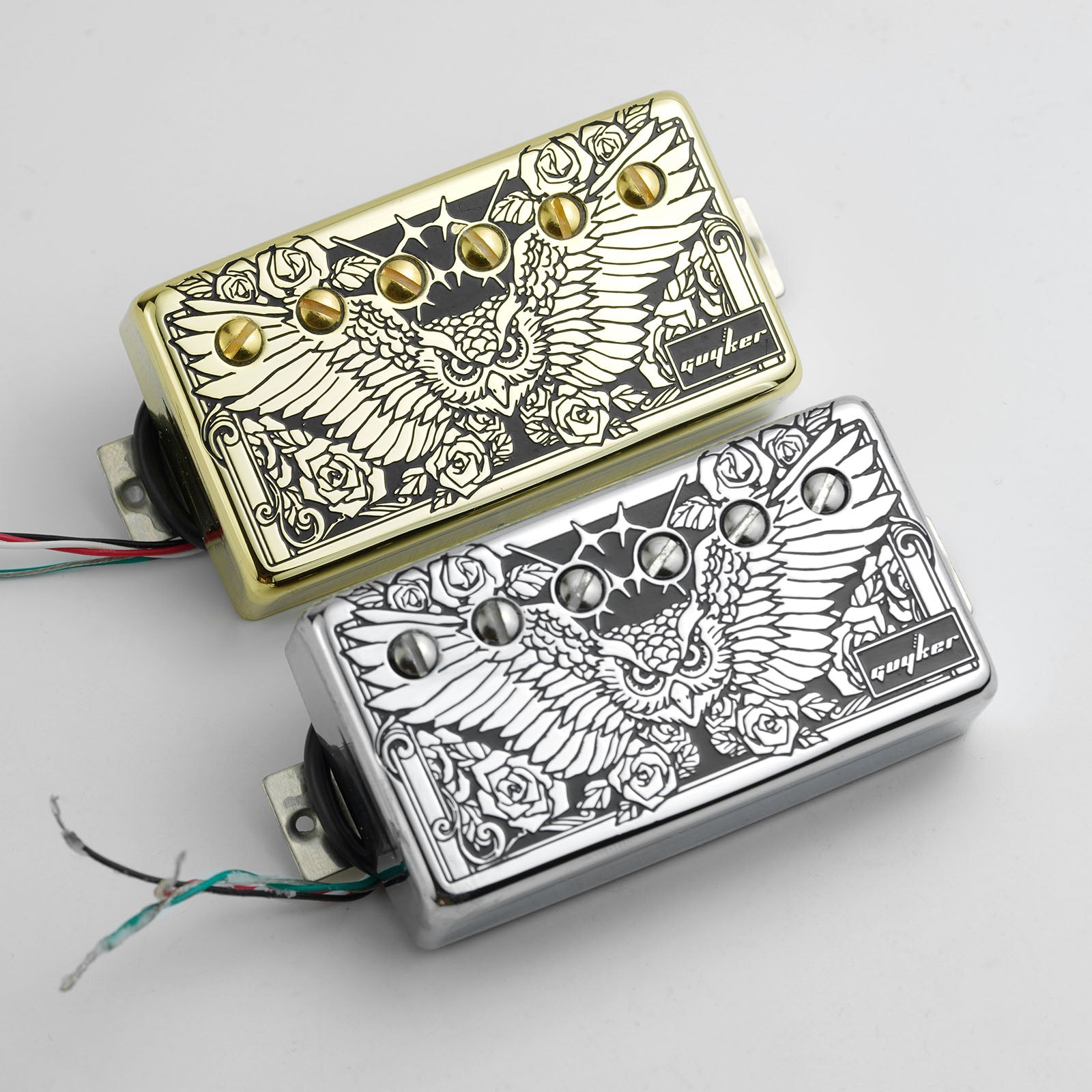 Double-Coil Pickup Set Owl Wings Engraved Cover Guyker