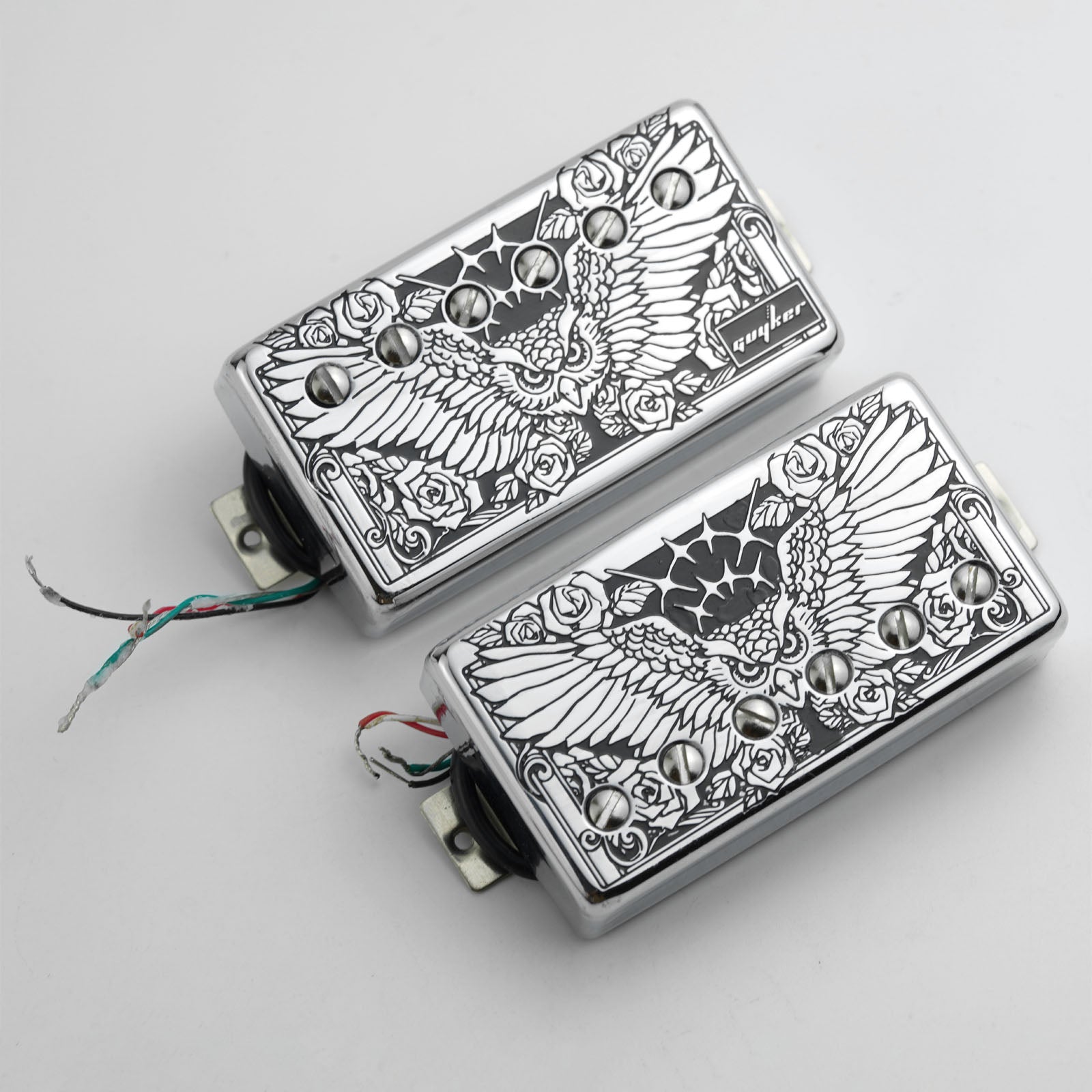 Double-Coil Pickup Set Owl Wings Engraved Cover Guyker