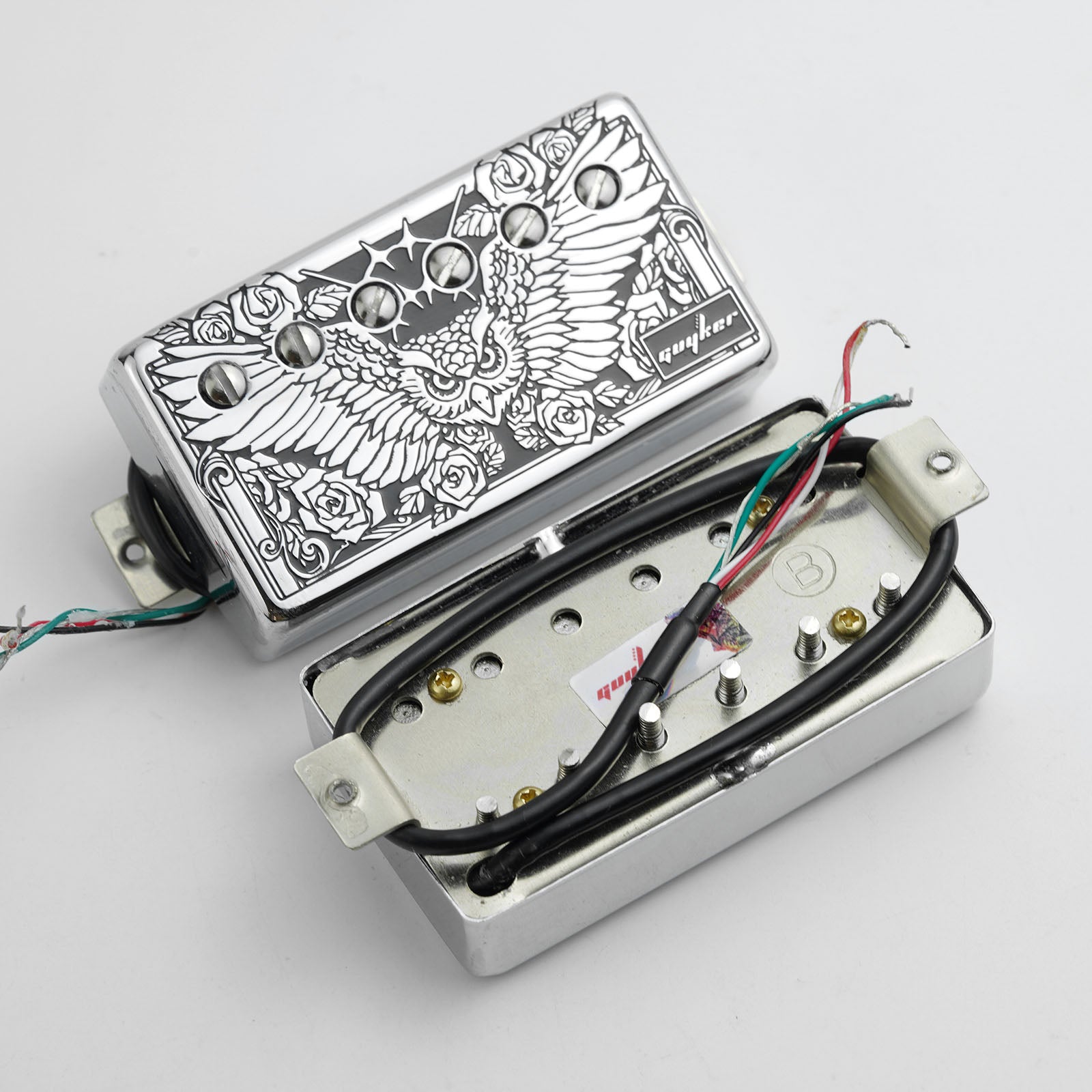 Double-Coil Pickup Set Owl Wings Engraved Cover Guyker
