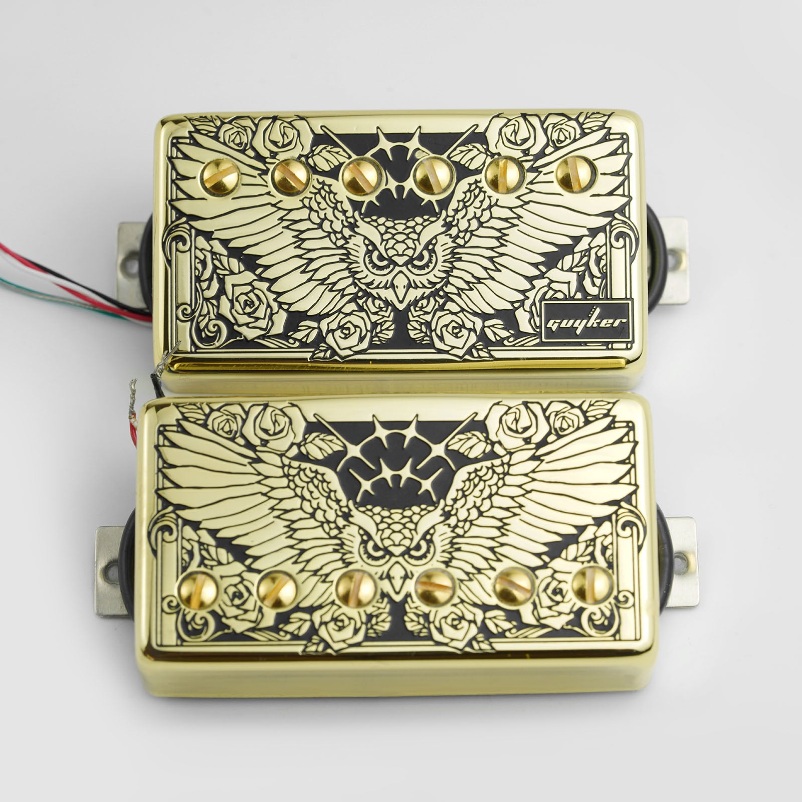 Double-Coil Pickup Set Owl Wings Engraved Cover Guyker