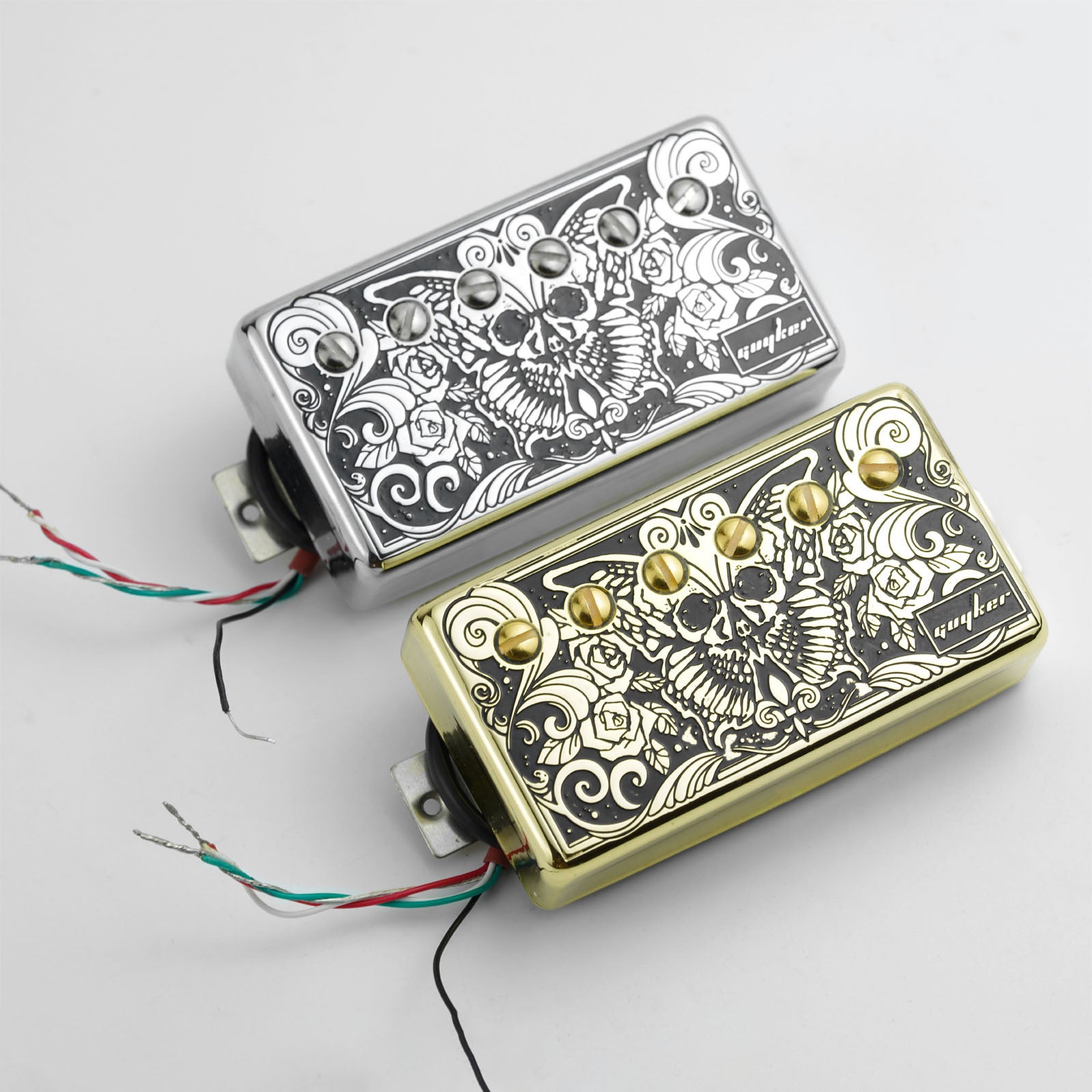 Double-Coil Pickup Set Skull Butterfly Engraved Cover Guyker