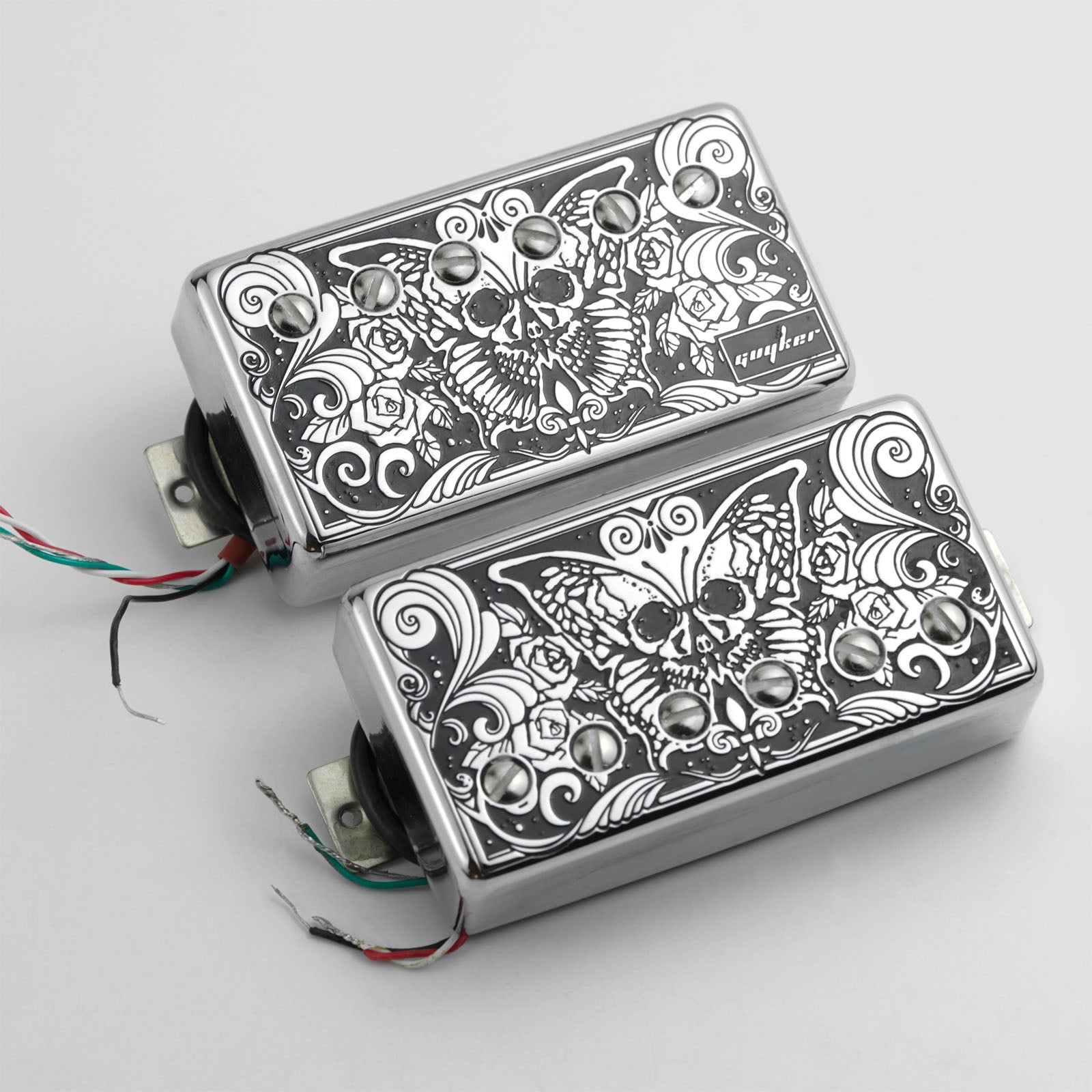 Double-Coil Pickup Set Skull Butterfly Engraved Cover Guyker