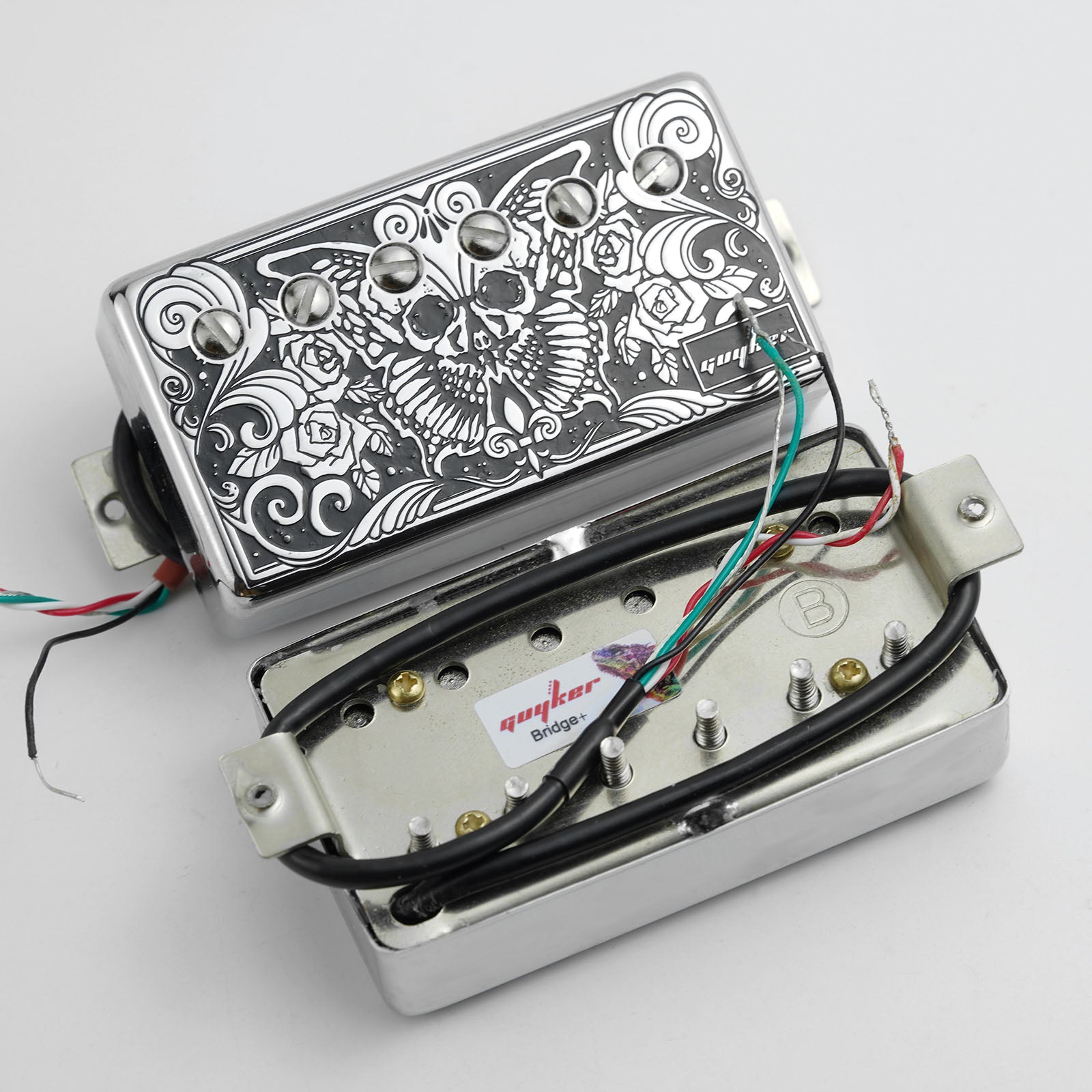 Double-Coil Pickup Set Skull Butterfly Engraved Cover Guyker