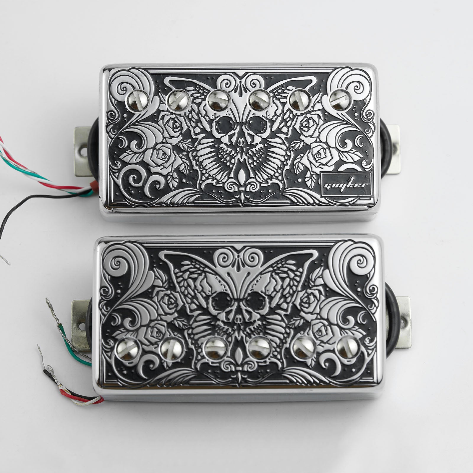 Double-Coil Pickup Set Skull Butterfly Engraved Cover Guyker