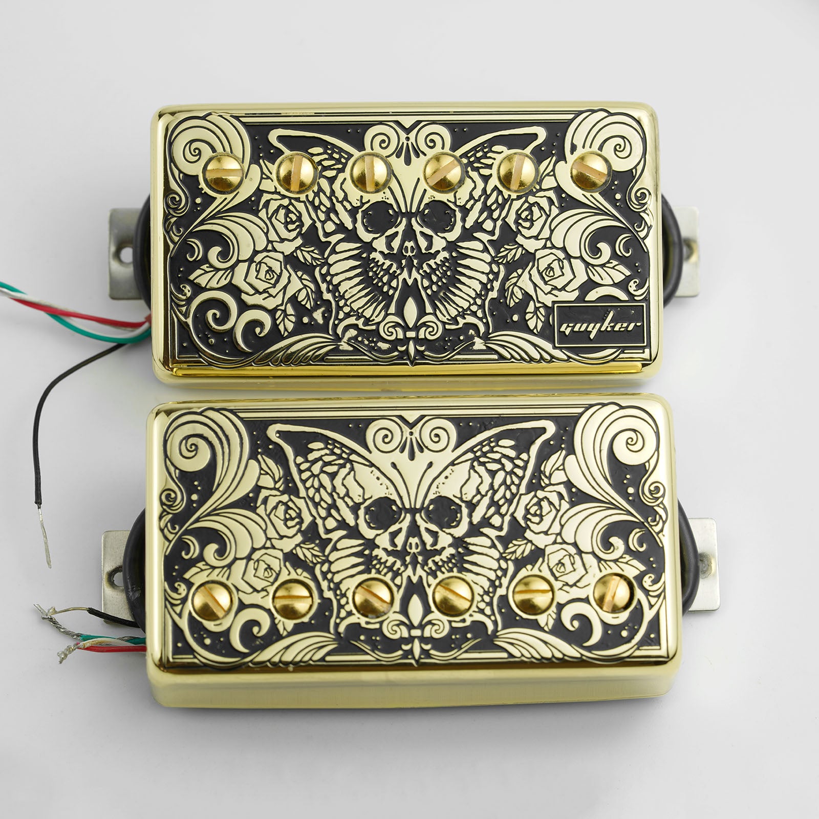 Double-Coil Pickup Set Skull Butterfly Engraved Cover Guyker