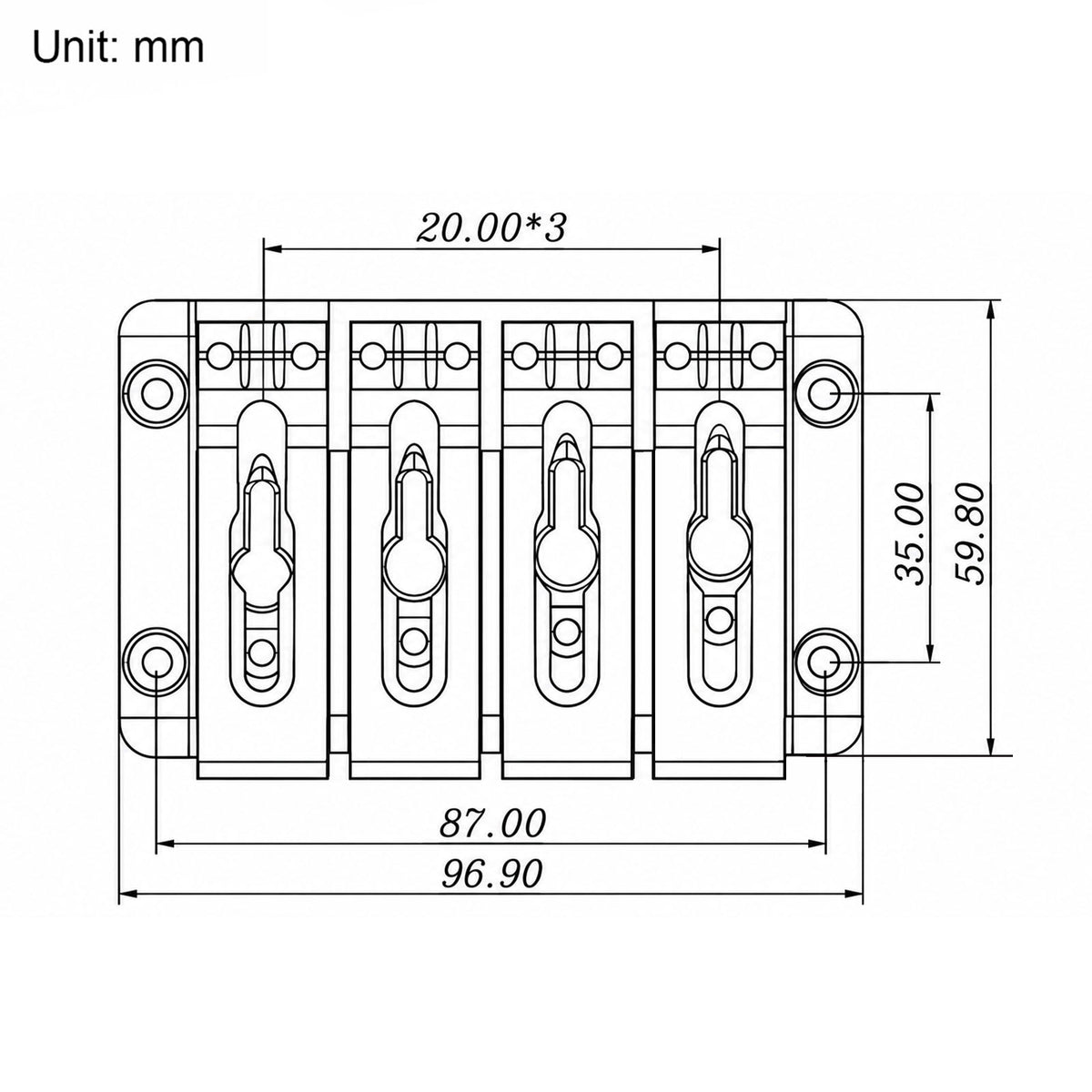 Guyker GB208 8-String Electric Bass Bridge Zinc Alloy for Bass Guitar