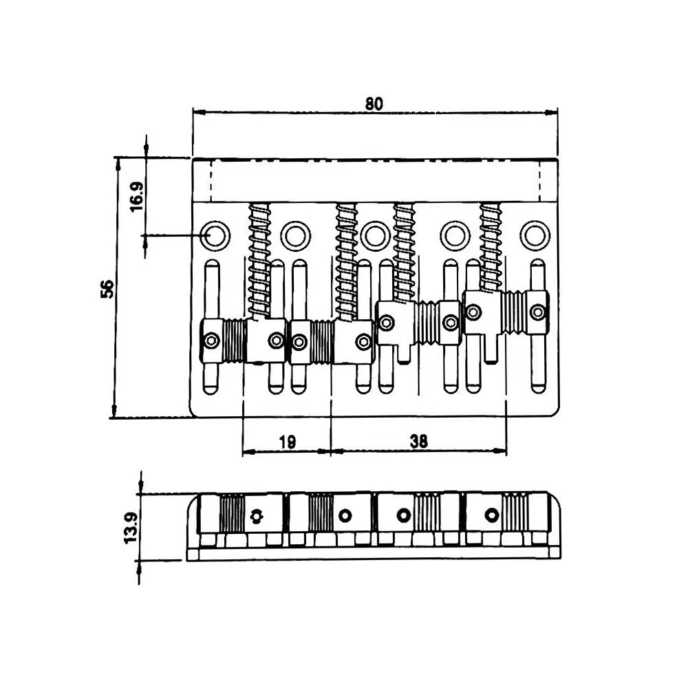 4-String Bass Bridge High Mass with Brass Saddles 19mm Spacing Guyker