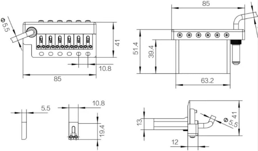 Guyker GG1009A 6-Point Tremolo Bridge with Brass Saddles & Brass Block