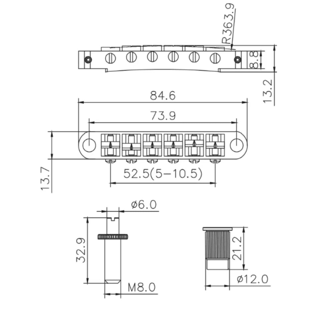 Guyker GM003 Guitar Saddle Bridge Tune-O-Matic Bridges with Studs - Guyker