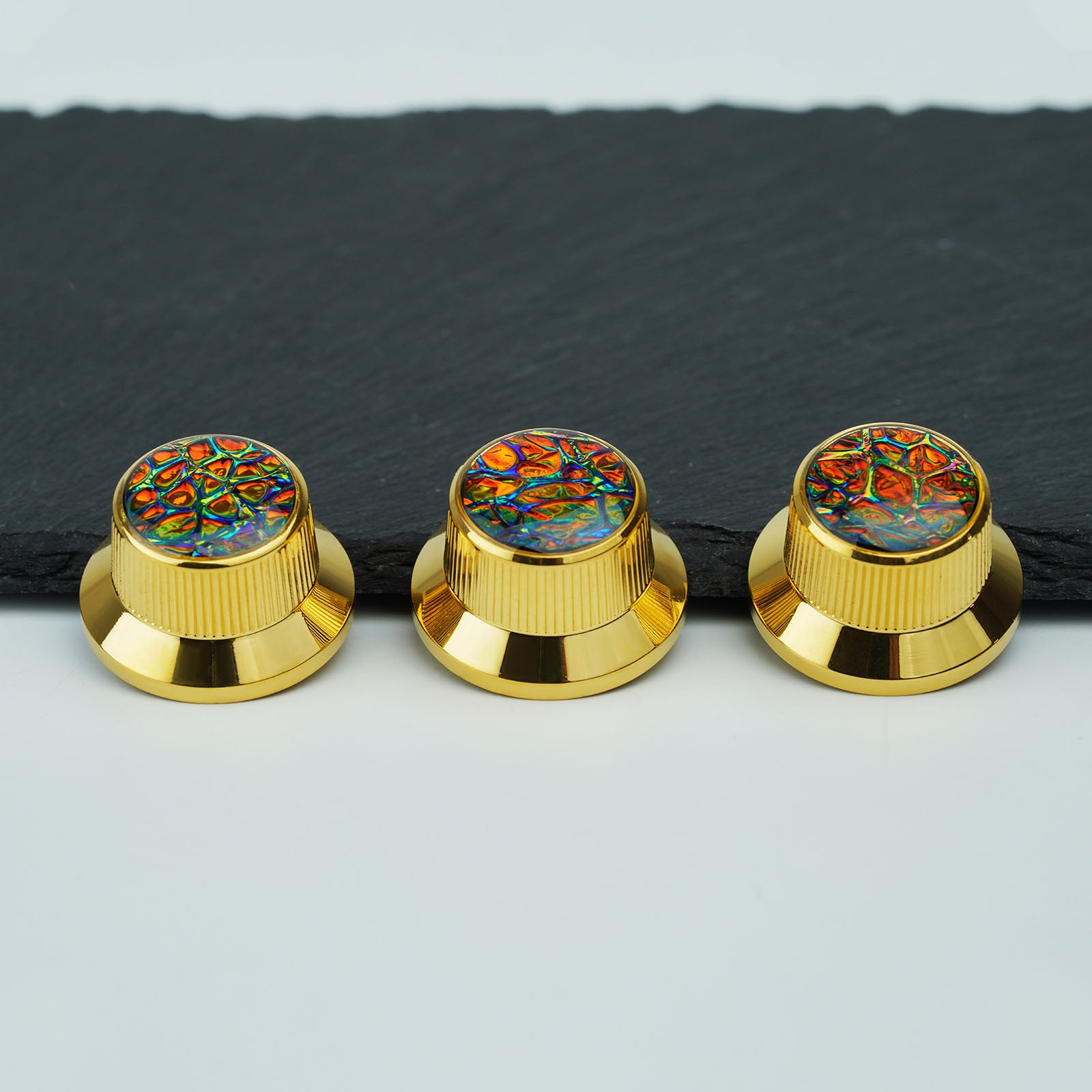 Gold Foil Starburst Aluminum Control Knobs Dia. 6.3mm for Electric Guitar & Bass | Guyker