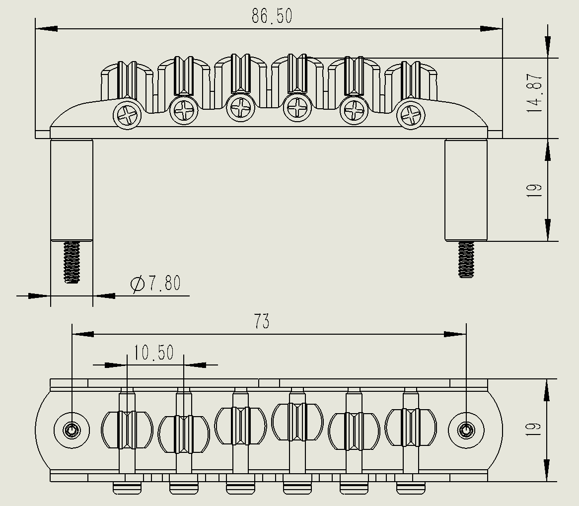 Puente de Guitarra-Nuevo-001 Puente Rodillo de 6 Cuerdas para Jazzmaster Radio de 9.5"