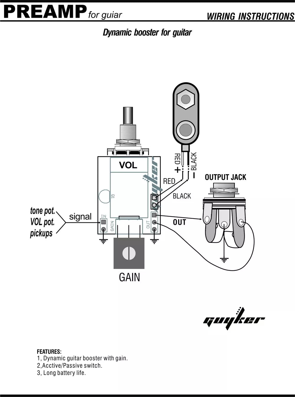 Guitar Preamp Booster Potentiometer Module for Dynamic Tone | Guyker