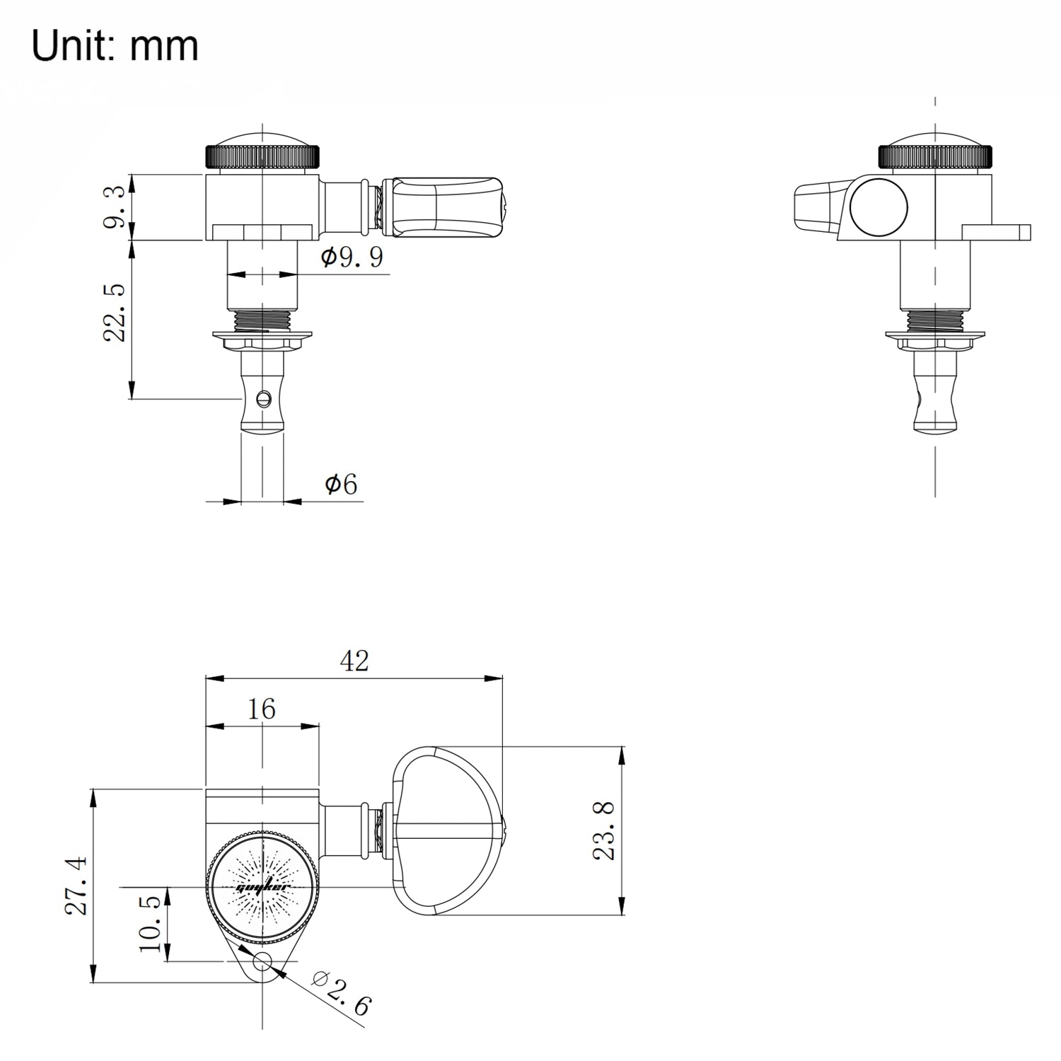 Guyker BBA150SP Bass Tuning Machines with CNC Aluminum