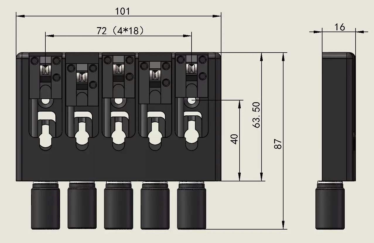 Guyker CNC-Machined 5-String Locking Adjustable Headless Bass Bridge WB005