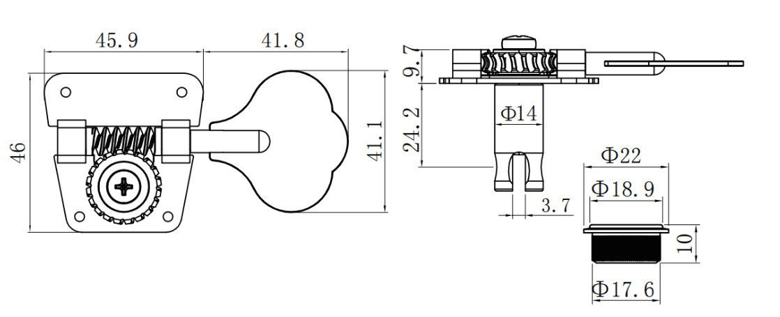 Guyker Open Frame Bass Tuning Pegs 1:20 Gear Ratio GK 530-15