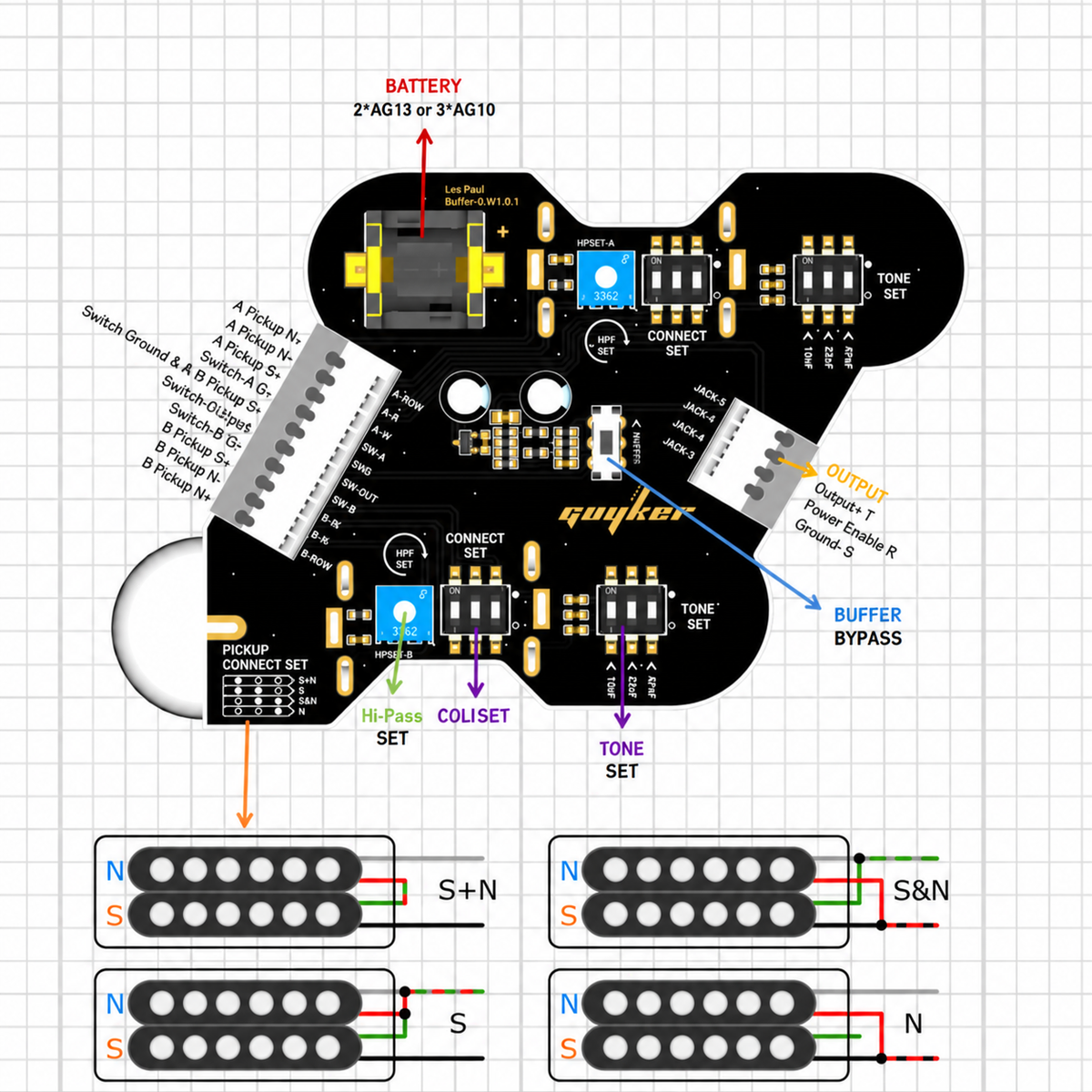 Guyker HQ-LP01M Solderless PCB Wiring Harness for LP-Style Electric Guitar