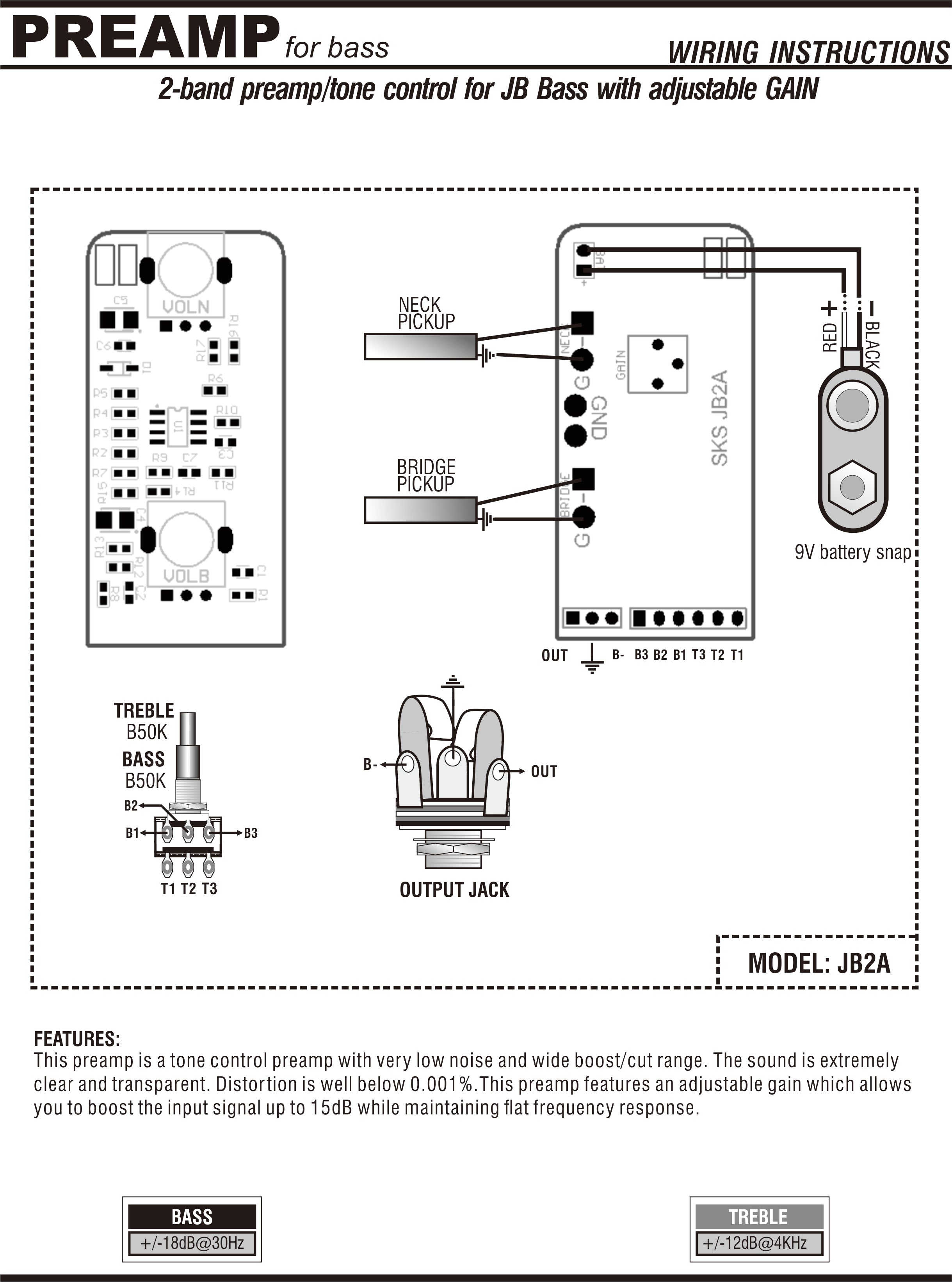 GUYKER JB2A  for JB Bass with Adjustable GAIN