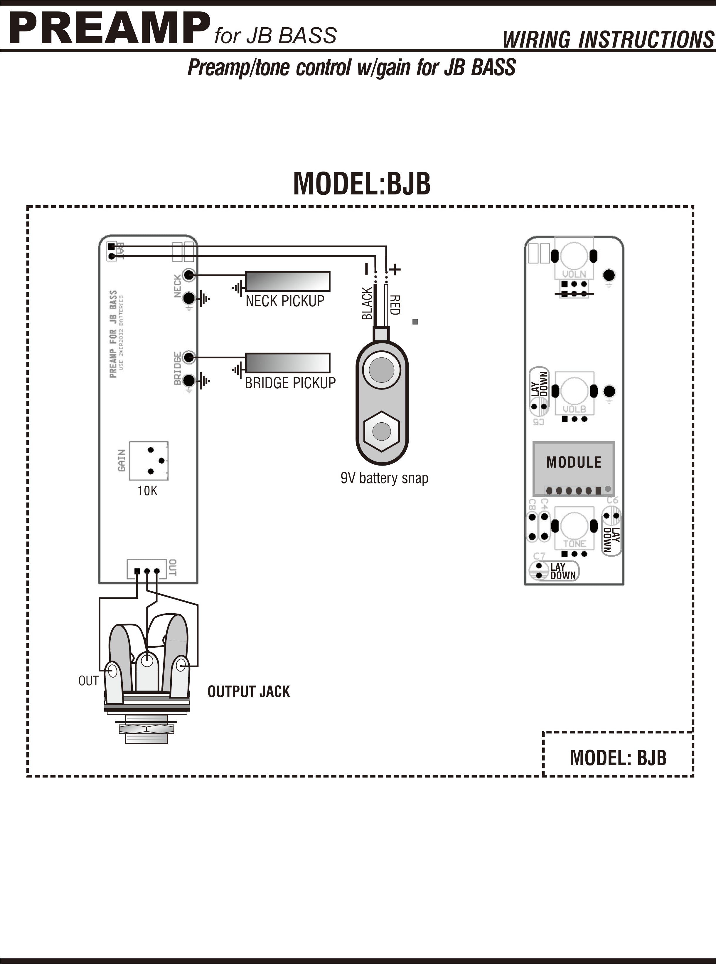 Jazz Bass Preamp Control Plate with Knobs and Jack | Guyker