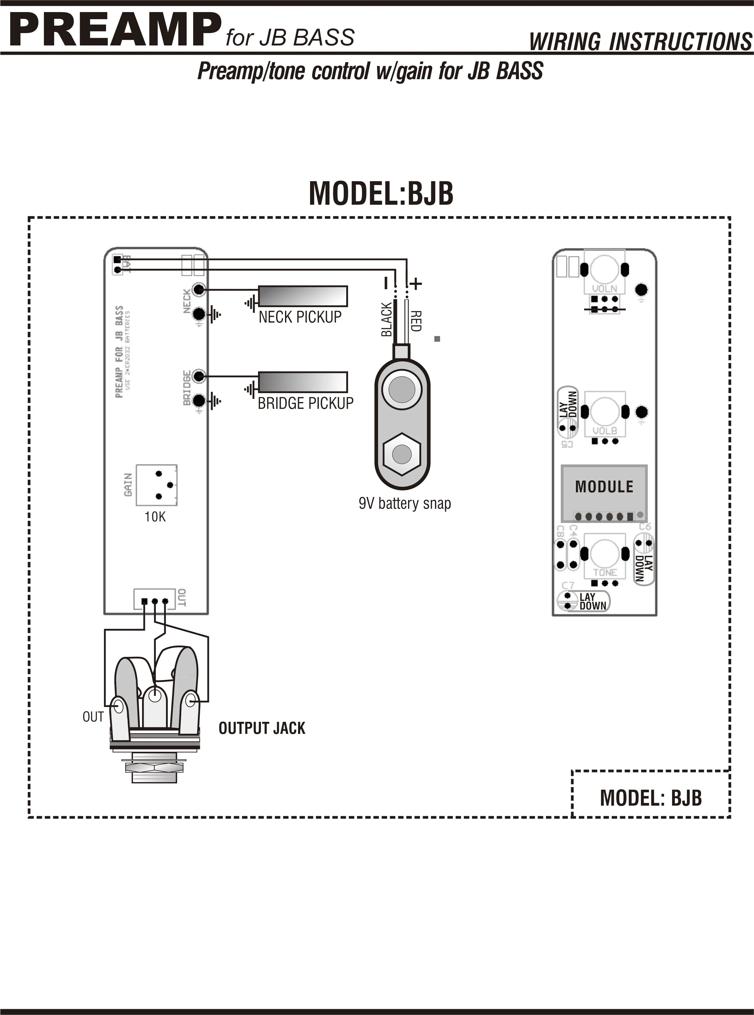 Jazz Bass Preamp Control Plate with Knobs and Jack | Guyker