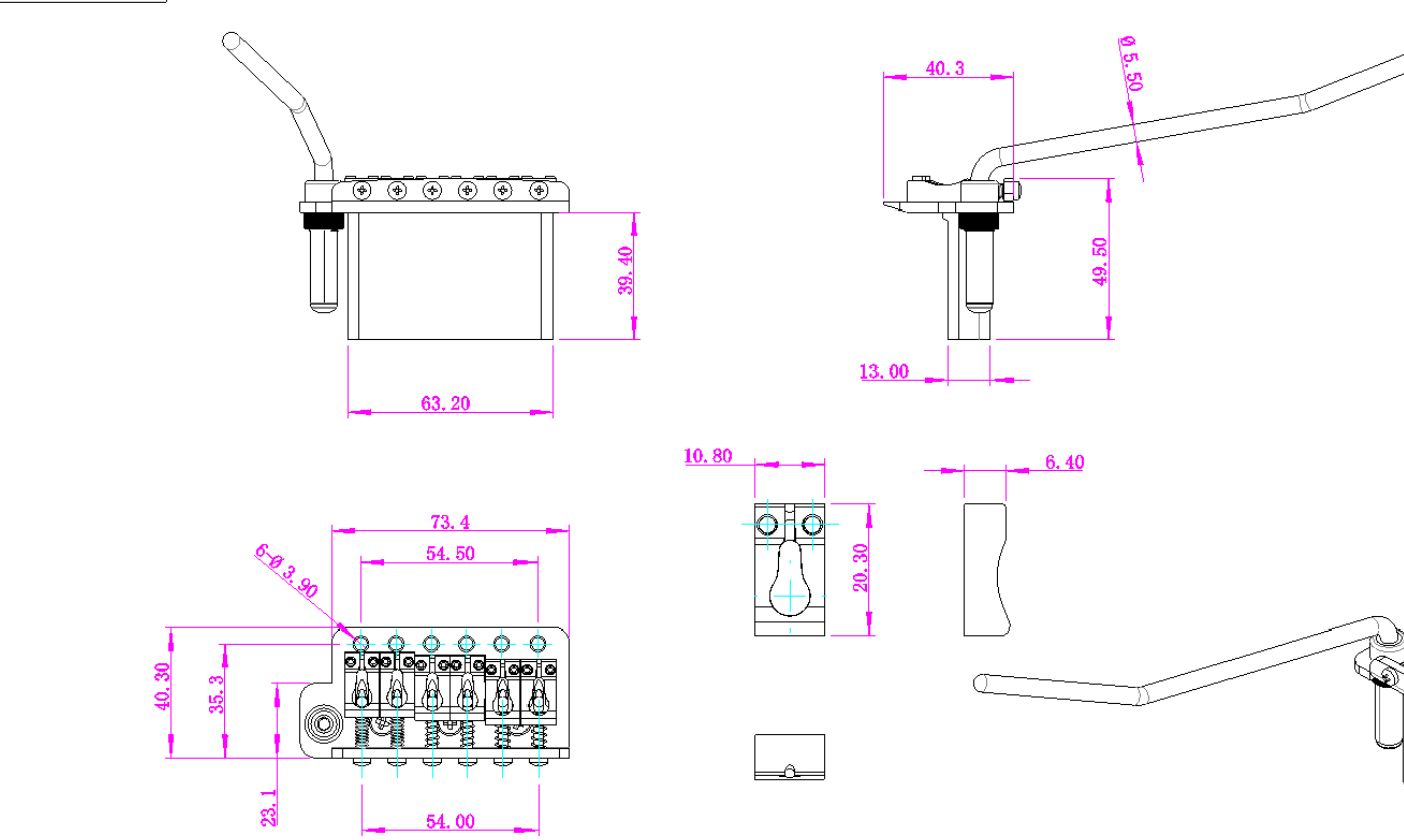 Left-Handed Guitar Tremolo Bridge with Roller Saddles String Spacing 10.8MM Guyker