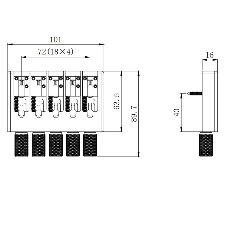 Lightweight CNC Aluminum Alloy Headless Bass Bridge with Brass Saddles Guyker