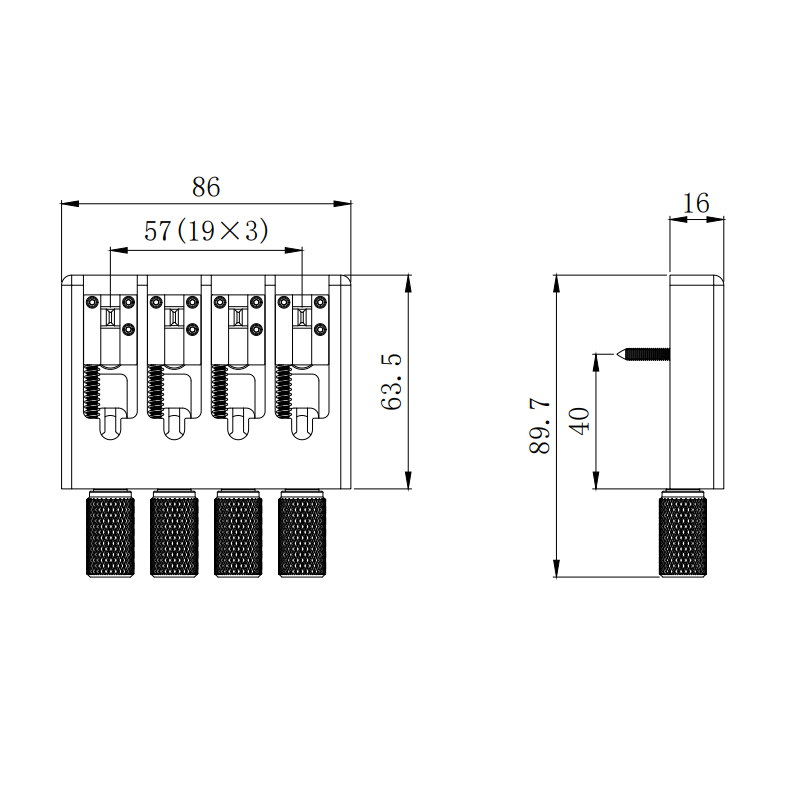 Lightweight CNC Aluminum Alloy Headless Bass Bridge with Brass Saddles Guyker