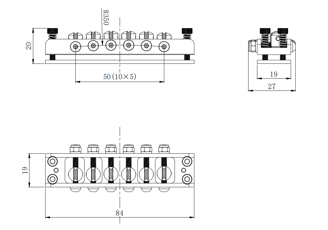 Roller Saddle Hardtail Bridge for 6 & 12-String Guitars – Rickenbacker Style, Dual-String Spacing Guyker
