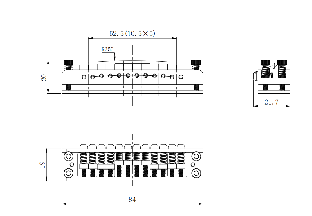 Roller Saddle Hardtail Bridge for 6 & 12-String Guitars – Rickenbacker Style, Dual-String Spacing Guyker