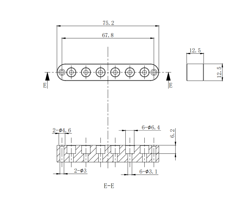 Aluminum 6-String Ferrule Block for Through-Body Guitars Guyker