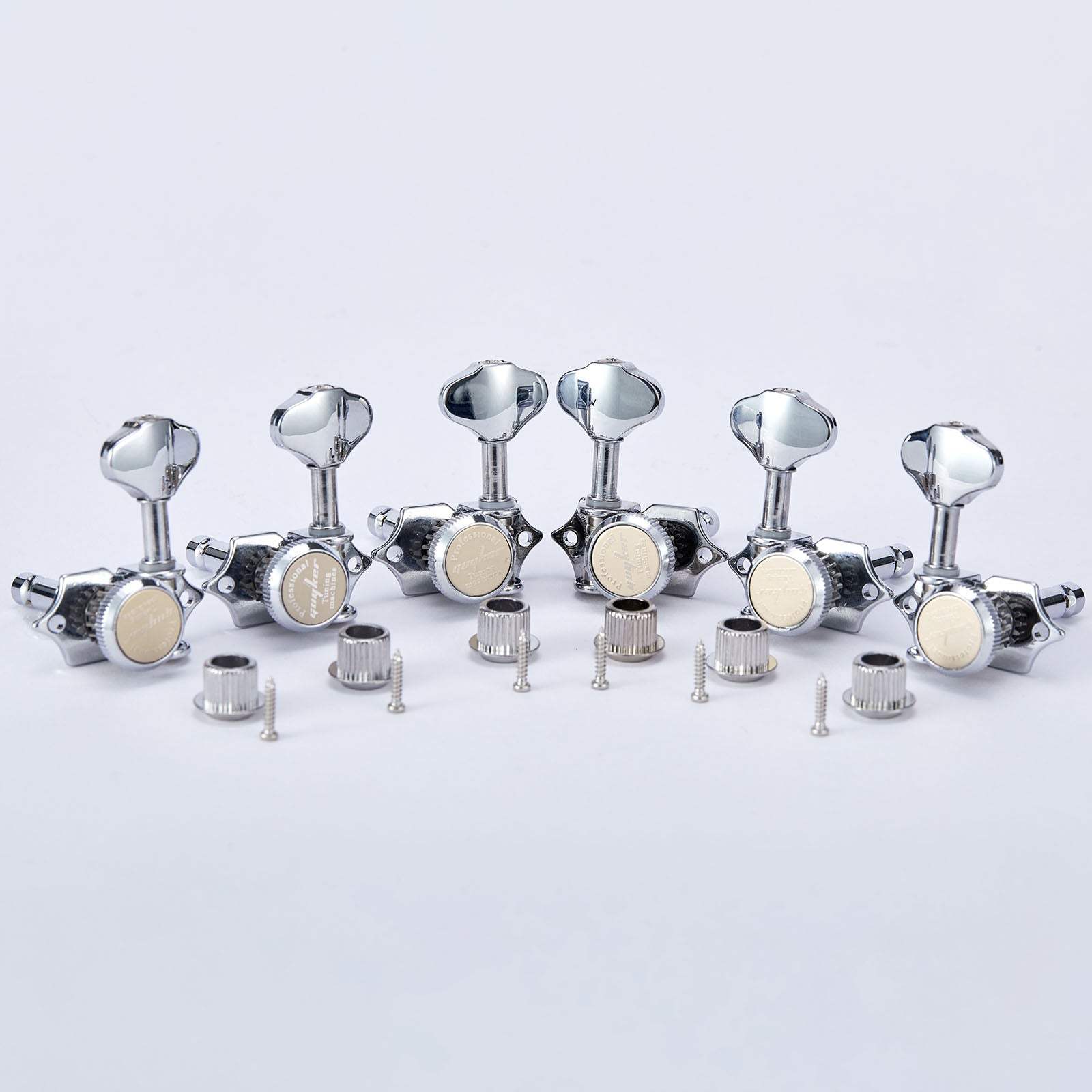Vintage Open Gear Guitar Tuning Pegs 3R+3L Set 1:18 Ratio Guyker