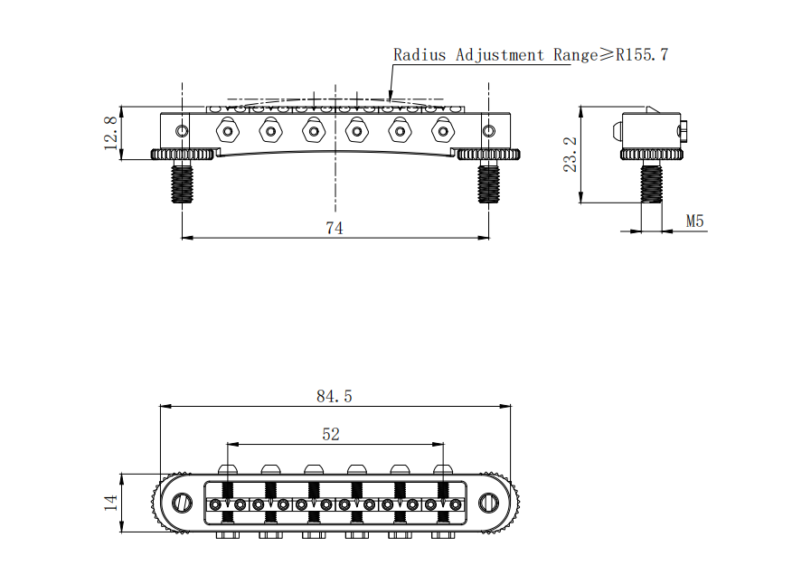 Guyker GMA-009B CNC Machined Adjustable Tune-O-Matic Style Guitar Bridge