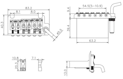 2-Point Fixed Tremolo Bridge 10.8mm Spacing Brass Block Guyker