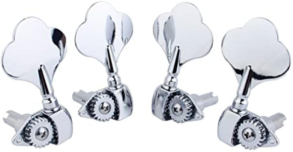 Guyker Open Frame Electric Bass Machine Head (2R + 2L) - 1:20 Ratio Gear Tuners Tuning Key Pegs - chrome