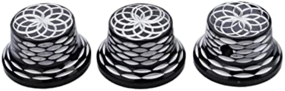 Guyker Top Hat Guitar Bass Potentiometer Control Knobs 6mm Dia. Shaft Pots - 3Pcs Metal Bell Cap Speed Tone Volume Top Lotus Flower Pattern Knob Replacement Parts - Black
