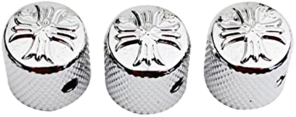 Guyker Guitar Bass Potentiometer Control Knobs with 6mm Dia. Shaft Pots - 3PCS Cross Style Top Dome Speed Tone Volume Knob Replacement for Electric Guitar or Precision Bass - Chrome