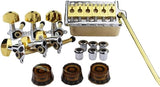 Guyker Gold PRS Guitar Accessories Set with Tuners (3R + 3L), 3 Brown Potentimeter Control Knobs and Tremolo Bridge Knife Edge Pop-In Vibrato Bar