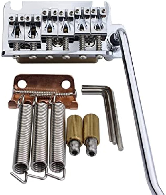 Guyker Non-locking 2 Point Guitar Tremolo Bridge with Tremolo System Saddle and Full Size Brass Block CNC Machine Replacement Part (Chrome, GG510)