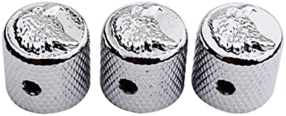 Guyker Guitar Bass Potentiometer Control Knobs with 6mm Dia. Shaft Pots - 3PCS Eagle Style Top Dome Speed Tone Volume Knob Replacement for Electric Guitar or Precision Bass - Chrome