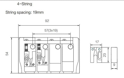 4 String Bass Bridge Zinc Alloy 19mm Spacing Dual Loading Guyker