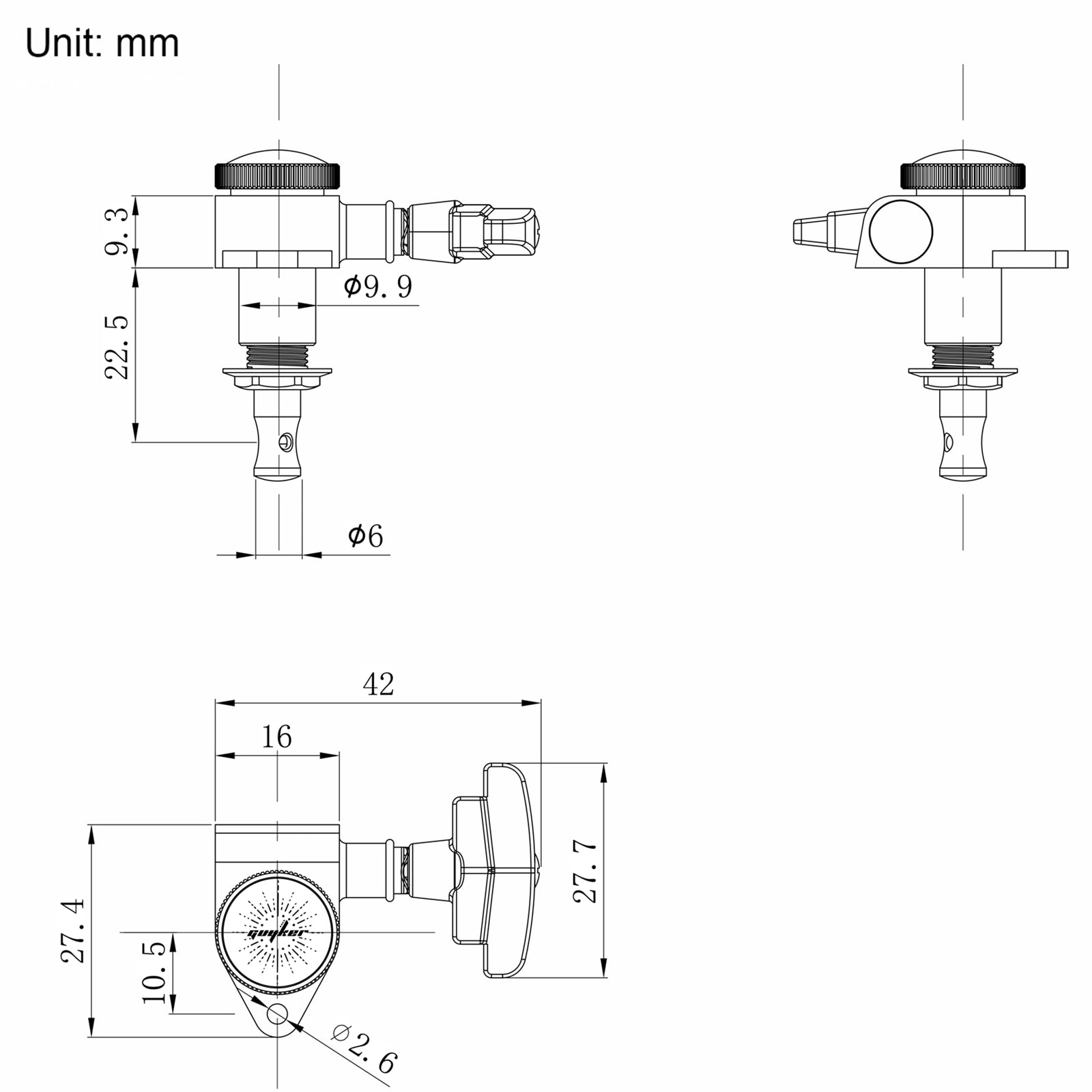 Guyker 509A-SP CNC Aluminum Locking Guitar Tuners 3R+3L 1:21