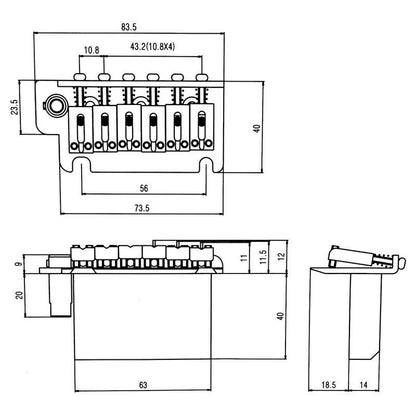 BS184 De Dubbele Swing Tremolo Elektrische Gitaar Snarenspatiëring 10.8mm Stalen Zadels & Blok